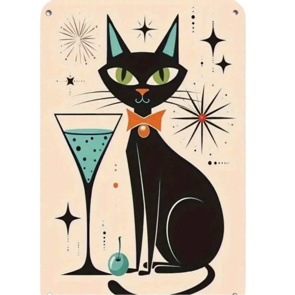 Retro Black Cat Metal Wall Art